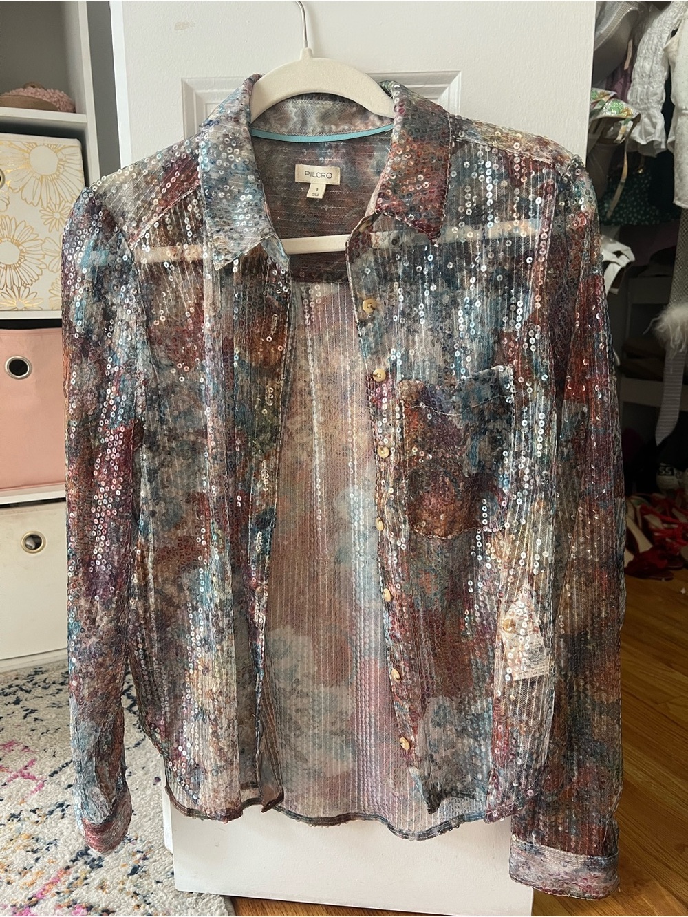 Pilcro Multi-Color Sequin Button-Up